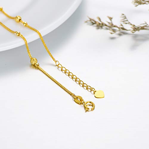 18K Solid Gold Bracelet for Women, Dainty Real Gold Beads Ball Adjustable Chain Bracelet Fine Jewelry Anniversary Christmas Gift for Her, Wife, Mom 6.5"-7.5"4