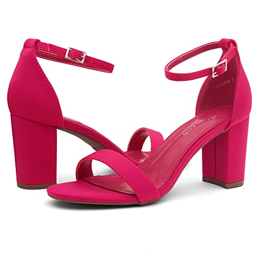 Image of Shoe Land Low Chunky Heels for Women Open Toe Ankle Strap Block Heel Sandals 3 Inch Dressy Heels for Wedding Party Date Night