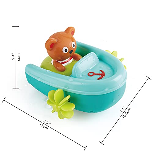 Hape Schlauchboot mit Rückziehmotor - Badewannenspielzeug, Pull-Back Boot und schwimmender Teddybär, Badespielzeug für Kleinkinder ab 18 Monaten