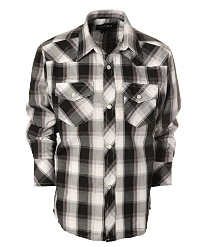 Image of Gioberti Boys Casual Western Plaid Long Sleeve Pearl Snaps Shirt