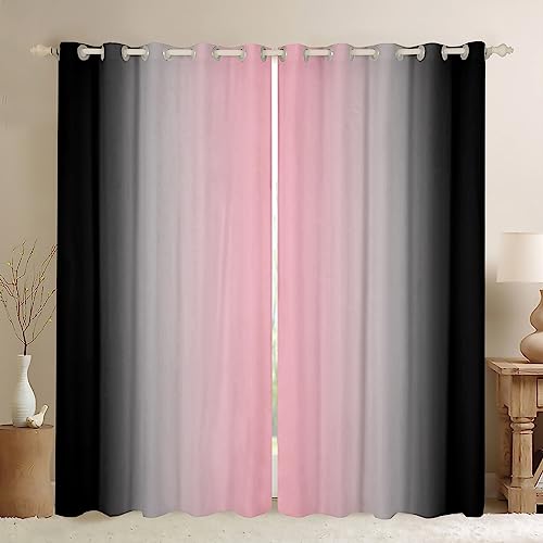 jejeloiu Pink Darkening Drapes (2 Panels 42 x 84 Inch) Ombre Black Curtains for Bedroom Living Room for Kids Decor Gradient Style Blackout Curtains Abstract Window Treatments