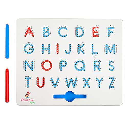 Chuchik Toys Magnapad Magnetic Drawing Board – Interactive Alphabet Letter Tracing Board Game for Ages 3-5 – Portable Kids Writing Board and 2 Pen Magnets for Educational Play and Alphabet Games
