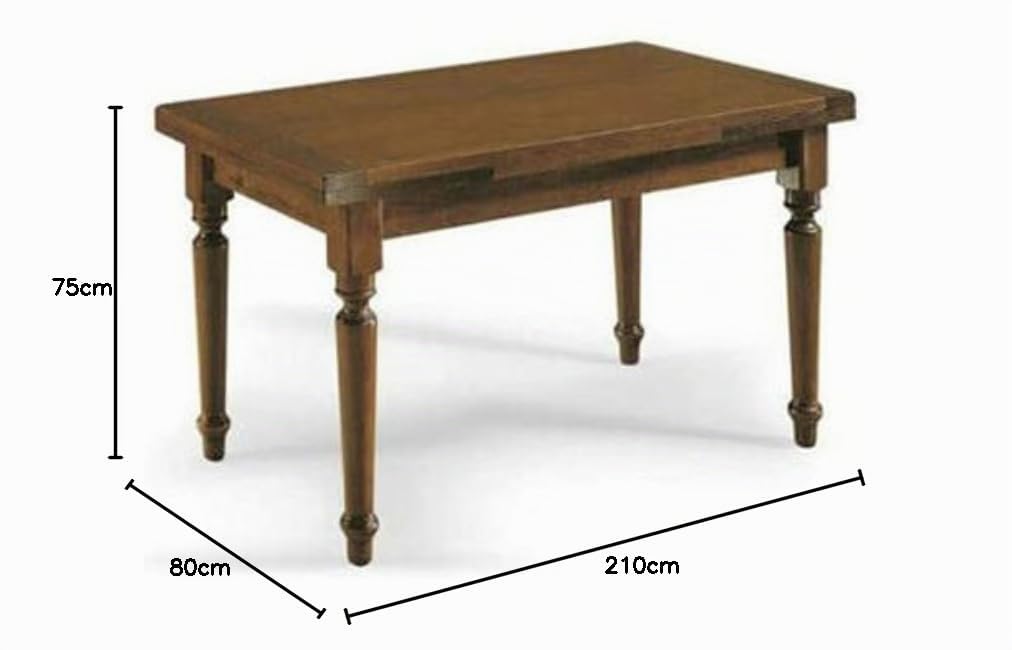 Mar.c.a. Design, Mesa Comedor Extensible, Mesa Comedor Madera, Nogal Oscuro - Mesa Cocina Extensible 140X80X75 cm + 2 Extensiones Laterales de 35 cm - Mesa Salon y Cocina Estilo Clásico, Made in Italy