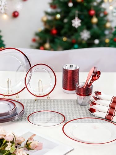 350PCS Clear Red Dinnerware Set
