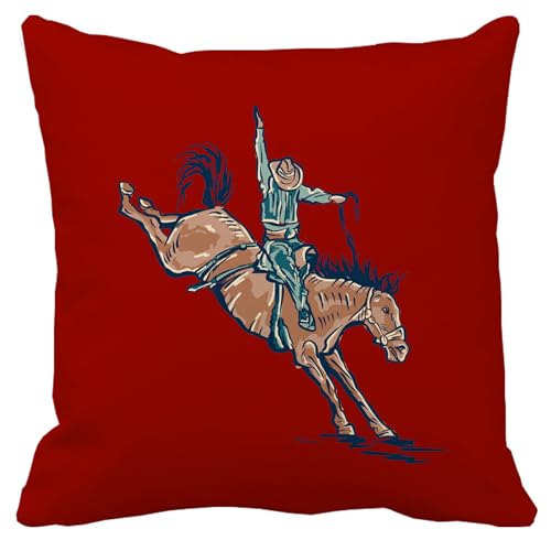 Decorbox Rodeo Cowboy Red Print 18x18 Inch Throw Pillow Cover,Vintage Rustic Desert Ranch Roping Horse Riding Southwest Western Decorative Cushion Case,Retro Wild West Home Couch Decor Soft Pillowcase