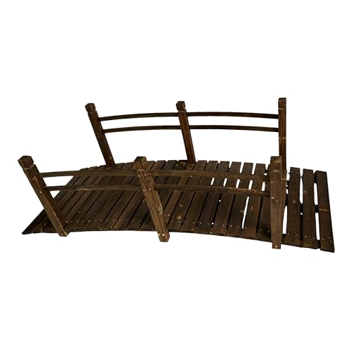 Relaxdays Garden Bridge with Railing, Fir Wood, for Ponds, 58x185x72