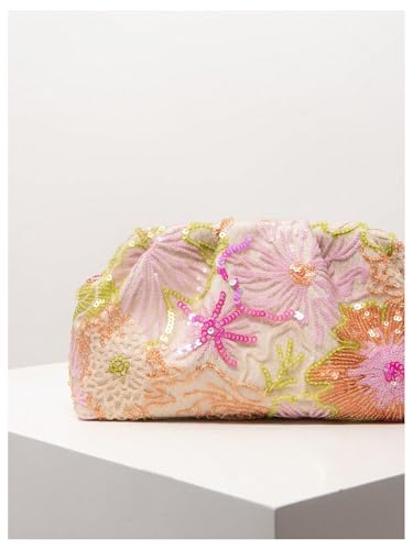 Image of QWINEE Women Floral Embroidery Sequin Pearl Glitter Party Purse Vintage Evening Handbags