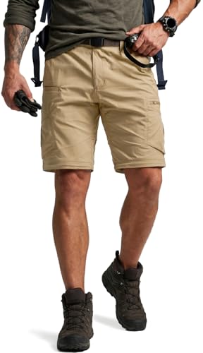Image of CQR Men's Convertible Cargo Tactical Pants, Water Resistant Outdoor Hiking Pants, Zip Off Lightweight Stretch Work Pants