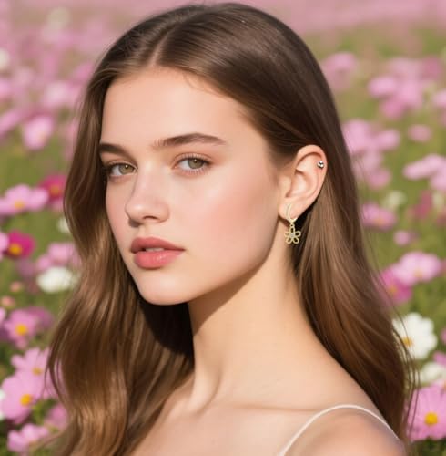 Reffeer Solid 925 Sterling Silver CZ Flower Hoop Earrings Drops for Women Teens Flower Hoop Earrings Huggie2