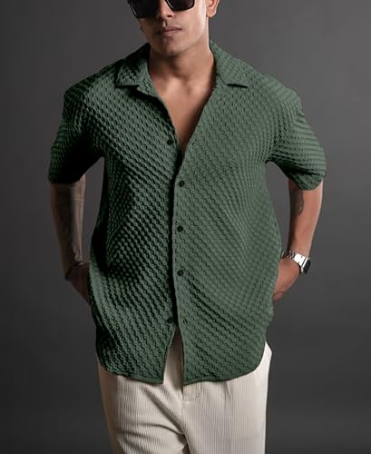 Image of NexaFlair Casual Shirt for Men|| Shirt for Men|| Men Stylish Shirt||Button Down Shirts Half Sleeve Bubble Fashion Textured Shirt