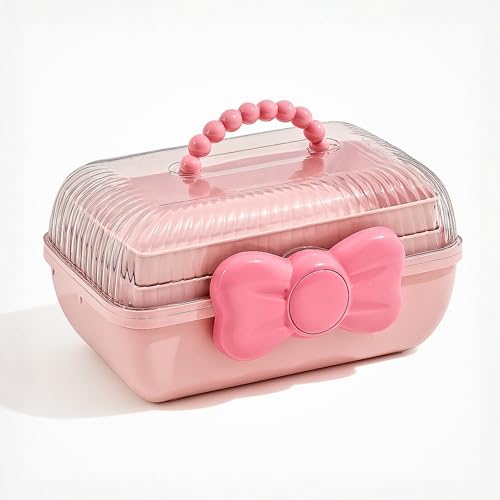 Image of KiZY Girl Kid Hair Accessories Storage Box | Hair Ties-Clips, Bow-Ribbon-Headband, Jewelry Organizer | Portable Case | Available in Multiple Design-Color. (Pack of - 1, Kid Pink)