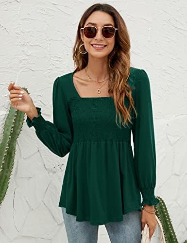 LOMON Blouses for Women Puff Long Sleeve Shirts Square Neck Cute Casual Smocked Tunic Tops Spring Fall Winter Clothes S-XL 4 LOMON Blouses for Women Puff Long Sleeve Shirts Square Neck Cute Casual Smocked Tunic Tops Spring Fall Winter Clothes S-XL