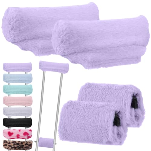 Threlaco Crutches Padding Universal Crutch Pads for Armpits and Hand Cushion Soft Fluffy Covers Accessories Sets for Underarm Armpits and Handles (Purple)