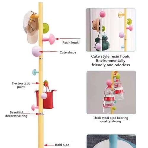 Image of HomeCloud Heavy-Duty Steel Coat Hanging Stand for Home & Boutiques-Freestanding Clothes Hanger Rack for Coats, Jackets, Hats, Bags & Daily Garments (Yellow)