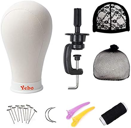 YEBO 23 Inch Polyurethane Canvas Block Head Wig Display Stying Mannequin Head With Stand for Making Wigs