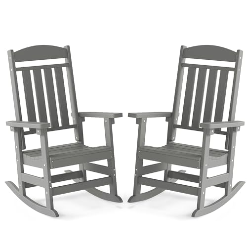 FOOWIN Outdoor Rocking Chair Set of 2, High Back Patio Rocking Chair, HDPE All Weather Resistant...