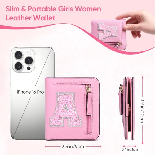 Initial RFID Wallet Small Teen Girl Gifts Trendy Stuff Women Birthday Graduation Christmas Gift Idea for Girls 6 7 8 9 10 11 12 13 14 Year Old Preppy Cute Girly Travel Necessities I Pink A3