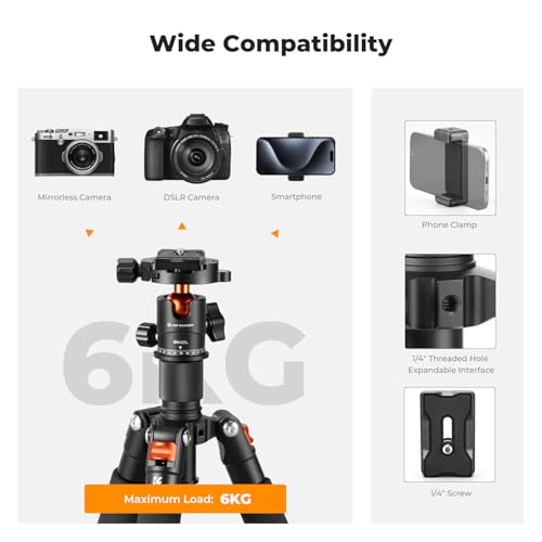 K&F CONCEPT Mini Desktop Tripod, 20.5''/ 52cm Compact Desk Material Tripod with 360° Ball Head, 1/4'' Quick Release Plate for Camera Video Camcorder, Load up to 13.22 lbs/6 KG - Image 7