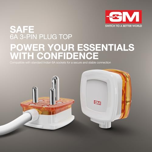 Image of GM 6A 3-Pin Plug Top, Heavy Duty Electrical Plug, Shock Resistant Durable Build, Compact Lightweight Design, Easy Assembly, Standard Indian Socket Compatible, Safe & Reliable Power Solution