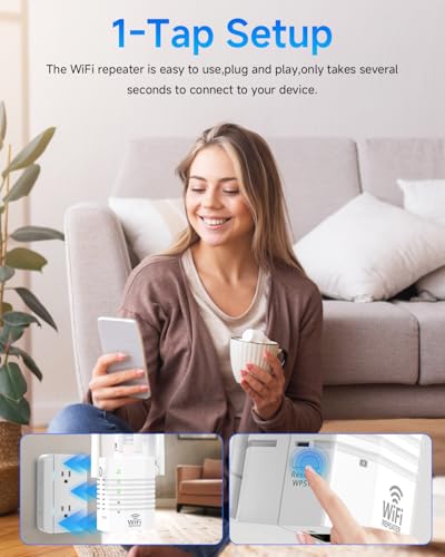 Image of 1-Tap Setup WiFi Extender, Dual Band 5GHz /2.4GHz WiFi Signal Booster, 12880 Sq.Ft WiFi Range Extender, 105 Devices Supported, Ethernet Port & High Speed Signal Amplifier