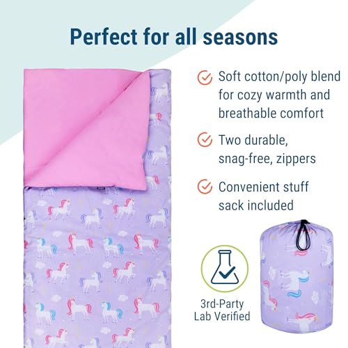 Image of Wildkin Kids Sleeping Bag - Roll-Up Design with Storage Bag for School, Travel & Camping - Unicorn