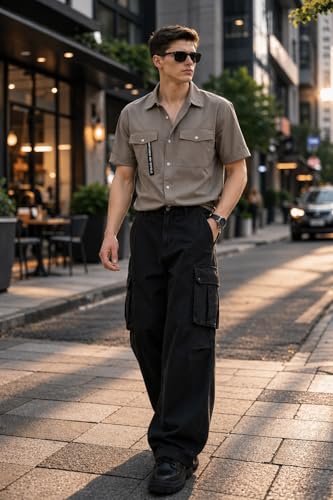 Image of ZERNY Men's Casual Half Sleeve Solid Shirt Regular Fit Double Pocket Summer Lightweight Wear