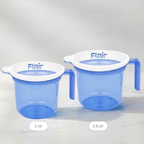 Image of FLAIR Estella Crystal Plastic Bath Mug 1.5 LTR - Durable, Lightweight & Stylish - Ideal for Daily Use in Bathroom & Kitchen (Blue)