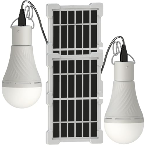 Portable Solar Light Bulbs with Auto On Off Mode for Indoor Home and Chieken Coop, Solar LED Bulb Lights for Camping Tent Emergency, 2-Pack