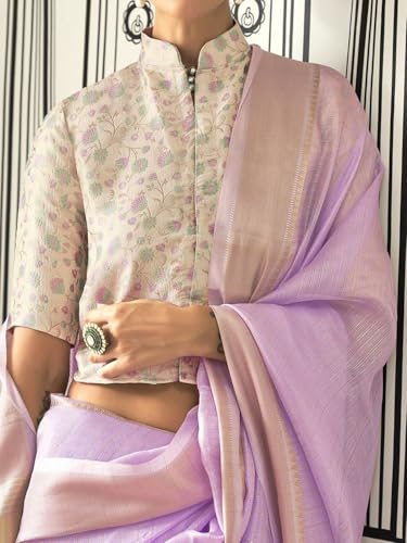 Image of MADHUHANSH Women's Cotton Linen Saree with Unstitched Blouse Piece and Solid Pattern | Mithila Painting Saree | Saree for Haldi Ceremony