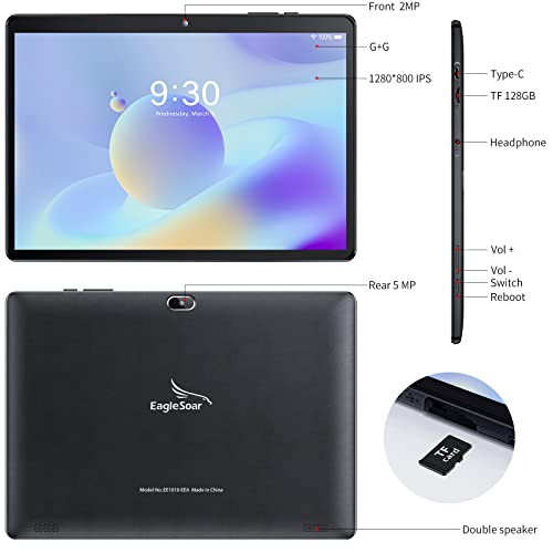 Eaglesoar Tablet 10 Zoll, Tablet Android 12, 2MP 5MP Double Camera, Double Speaker, Quad Core, 2GB RAM 32GB ROM (Erweiterbar auf 128GB),1280x800 HD IPS Touchscreen, WiFi, Bluetooth, 6000mAh Battery – Bild 8