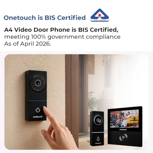 Image of ONETOUCH BIS Certified Full HD Video Door Phone with 2-Channel DVR, SD Card Slot, Smart Lock & Sensor Integration, Voice Changer, AHD Camera Support, Smart Home Security, Black