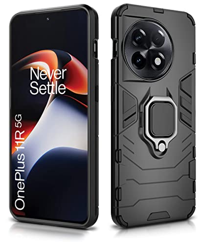 Image of WOW IMAGINE Shock Proof Back Case Mobile Cover for 1+ OnePlus 11R 5G | Bumper Back Cover Case (Tough Armor | Hybrid PC + TPU | Full Protection with Ring Holder & in-Built Kickstand | Black)