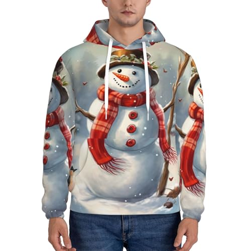 Men's Fleece Pullover Hoodie Long Sleeve Hooded Snowman Christmas Sweatshirt Casual Shirts With Pockets2