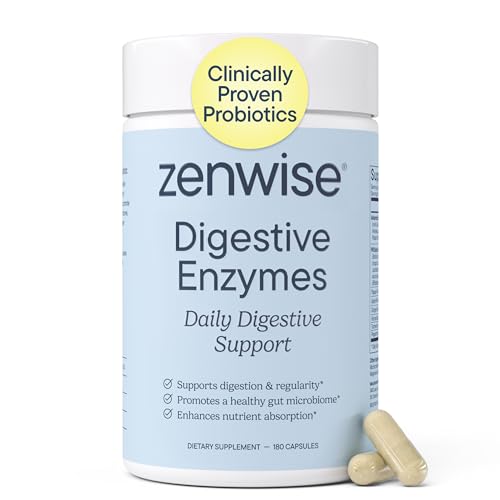 Zenwise Health Digestive Enzymes with Bromelain & Papaya - Multi Enzymes Digestion Supplement with Probiotics & Prebiotics for Gut Health, Gas & Bloating Relief - Men & Women - 180 Vegetarian Capsules