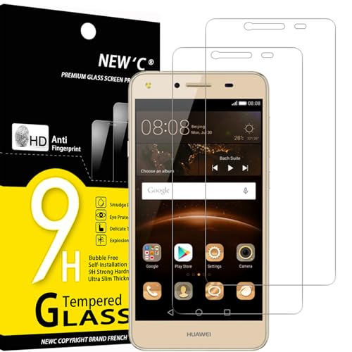 NEW'C 2 Piezas, Protector Pantalla para Huawei Y5 II, Y5 2, Cristal templado Antiarañazos, Antihuellas, Sin Burbujas, Dureza 9H, 0.33 mm Ultra Transparente, Ultra Resistente