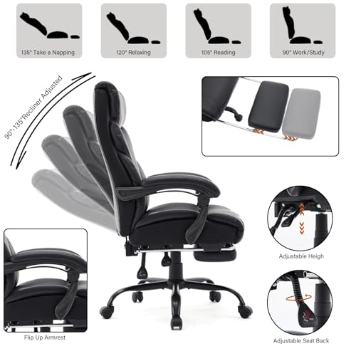 GAOMON Big and Tall Office Chair - 500lbs, Wide Seat, Ergonomic Executive Chair with High Back & Footrest, Black