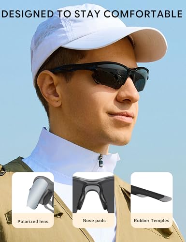 Image of BIRCEN Mens Polarized Sunglasses for Sports: TR90 Lightweight Sun Glasses Wrap Around Shades for Fishing Driving Cycling