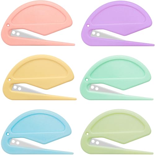6 Pack Macarons Envelope Opener - Letter Opener Envelope Slitter with Safety Concealed Sharp Blade...