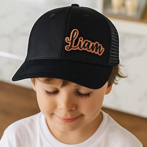 Custom Kids Name Hat with Script Font, Personalized Trucker Cap for Boys or Girls, Adjustable Toddler Hat for School, Birthdays, or Everyday Wear Black3