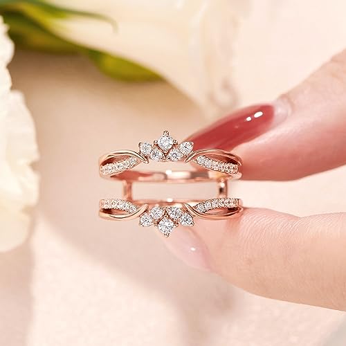 SHELOVES Rose Gold Plated Guard Ring Enhancers for Engagement Rings AAAAA Cz 925 Sterling Silver 5-122
