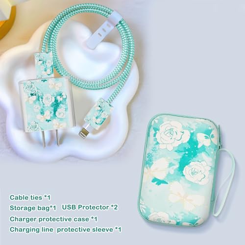 Protector de cable de mariposa rosa con funda para cargador y estuche organizador 4