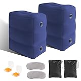 Inflatable Travel Foot Rest Pillow, Airplane Bed for Kids, 3 Height Adjustable Leg Rest Pillow, for Economy Class, Car, Office and Homes ((Blue, 2Pcs)