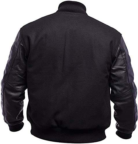 Iii-Fashions College Baseball Varsity High School Letterman Bomber Black Wool + Pu Leather Jacket For Men, X-Large #TOP2