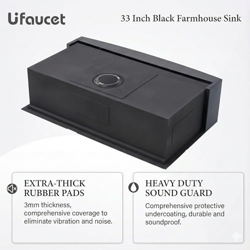 Image of 33 Inch Farmhouse Sink, Gunmetal Black Stainless Steel Apron Front Undermount Single Bowl Farm Kitchen Sink 33x20x9 16 Gauge with Accessories