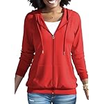 HTD Women Casual Full Zip Up Hoodie Basic Lightweight Long Sleeve Sweatshirt Solid Color Jacket With Pockets