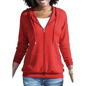 HTD Women Casual Full Zip Up Hoodie Basic Lightweight Long Sleeve Sweatshirt Solid Color Jacket With Pockets
