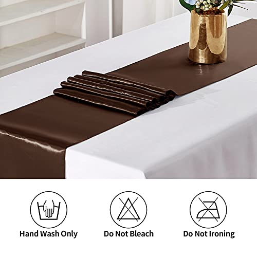 Yourose 10 Pack Satin Table Runners 12 X 108 Inch For Wedding Banquet Decoration, Bright Silk And Smooth Fabric Party Table Runner （Chocolate，10 Pieces） #TOP5