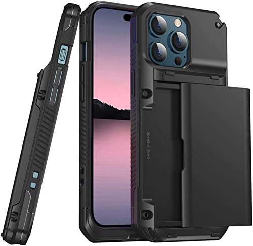 Étui portefeuille iPhone 14 Pro Max antichoc avec porte-carte push-pull couleur unie