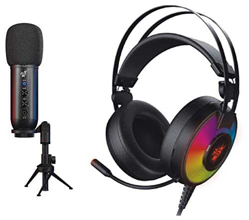 Image of Redgear Shadow Vox Gaming Auxiliary, USB Unidirectional Microphone with RGB Lighting, Adjustable Tripod and Echo & Gain Control & Comet 7.1 Wired Over Ear Headphones with Mic