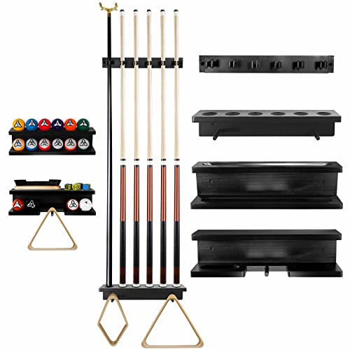 Goox Pool Stick Holder Wall Mount-Billiards Pool Cue Holder Only, 100% Wood Pool Cue Rack Wall Mount For 6 Pool Sticks And Billiards Accessories, Pool Stick Rack Set Pool Table Accessories Organizer #TOP14